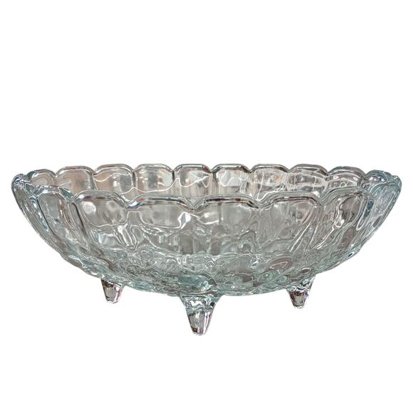 Vintage Indiana Glass Oval Bowl Clear 12" Footed Harvest Grape Fruit - Picture 1 of 4